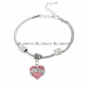 PRICE FIRM  ** Best Friend Pink Crystal Inlayed Heart Bracelet
